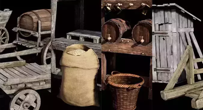 Medieval Fantasy Town Props Pack of 25 high quality  models