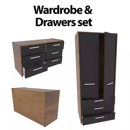 Wardrobe and Drawers TV Stand Set 3D Model