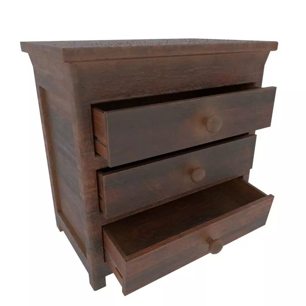 Old wooden chest of drawers Low-poly 3D model