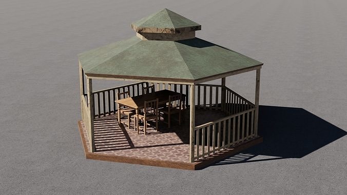 Gazeboo 3D model gazebo with table and chairs Low-poly 3D model