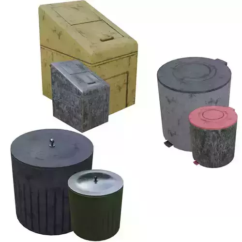 Trash Can Kit with many BPR Dirty and Rusty Options Textures Low-poly 3D model