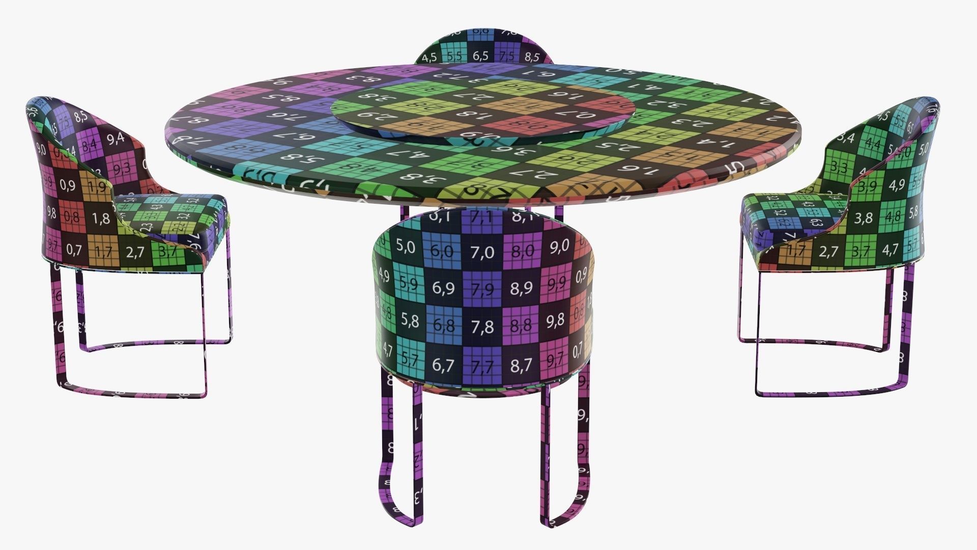 Dining table with marble top and modern chairs with gold legs 3D model_14