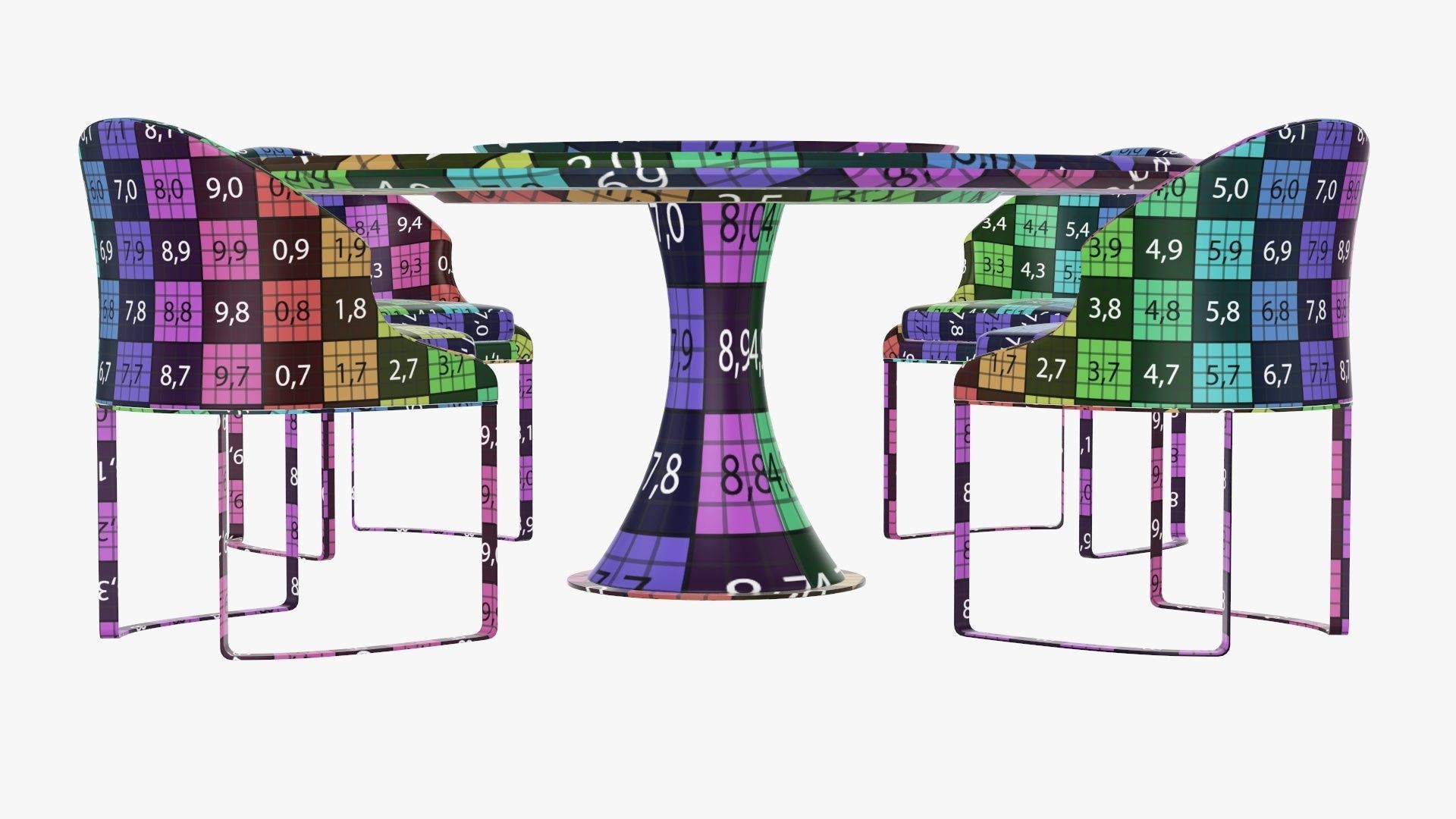 Dining table with marble top and modern chairs with gold legs 3D model_11