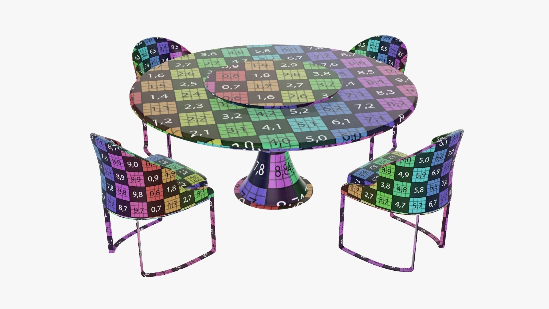 Dining table with marble top and modern chairs with gold legs 3D model_10