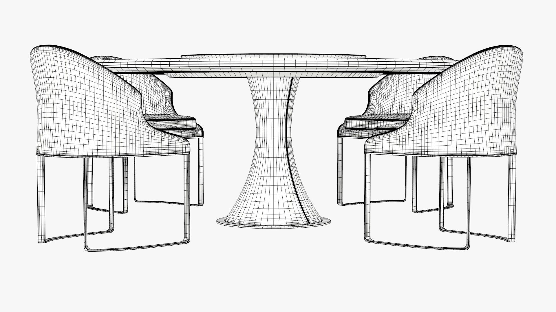 Dining table with marble top and modern chairs with gold legs 3D model_6