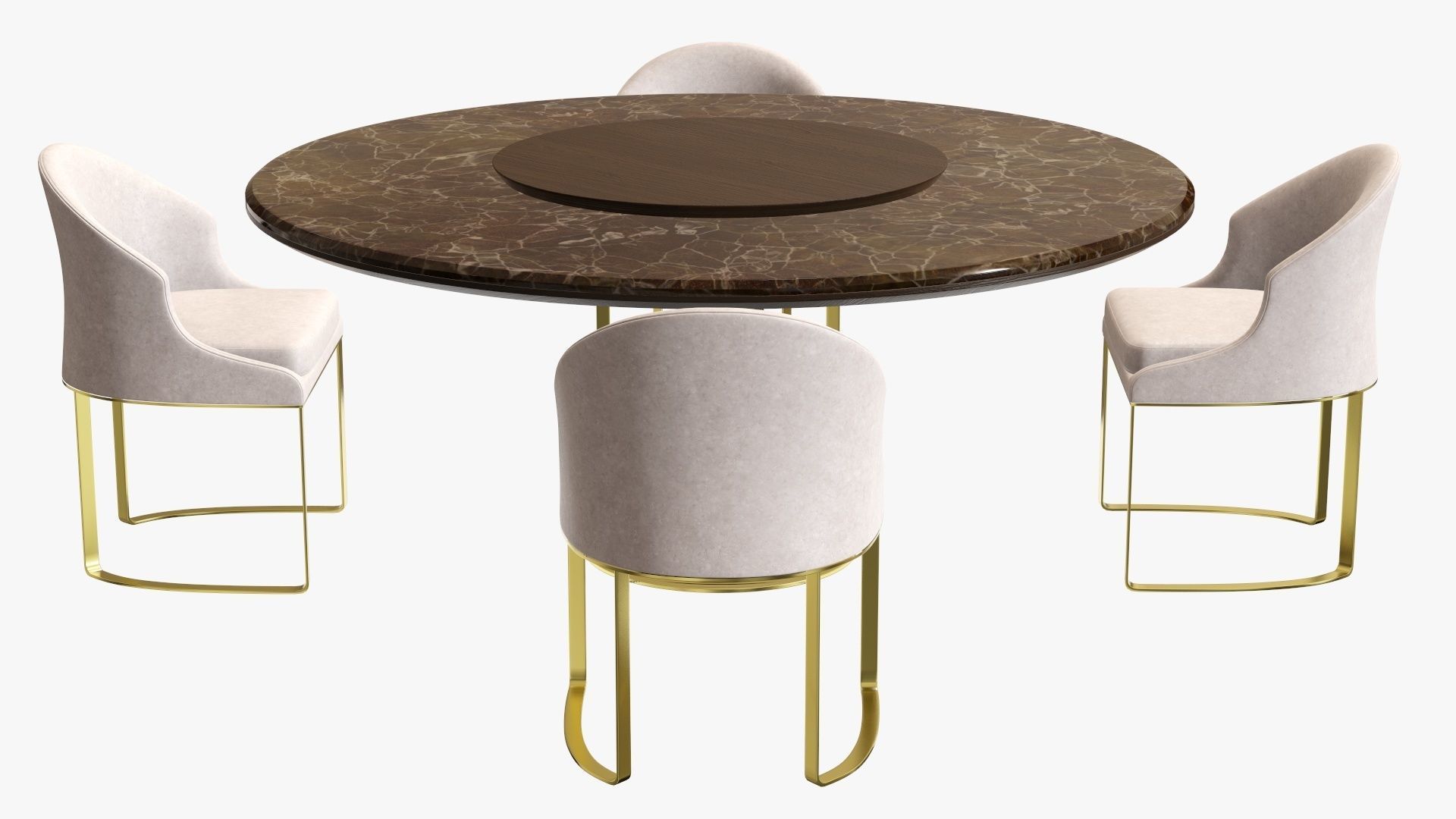 Dining table with marble top and modern chairs with gold legs 3D model_4