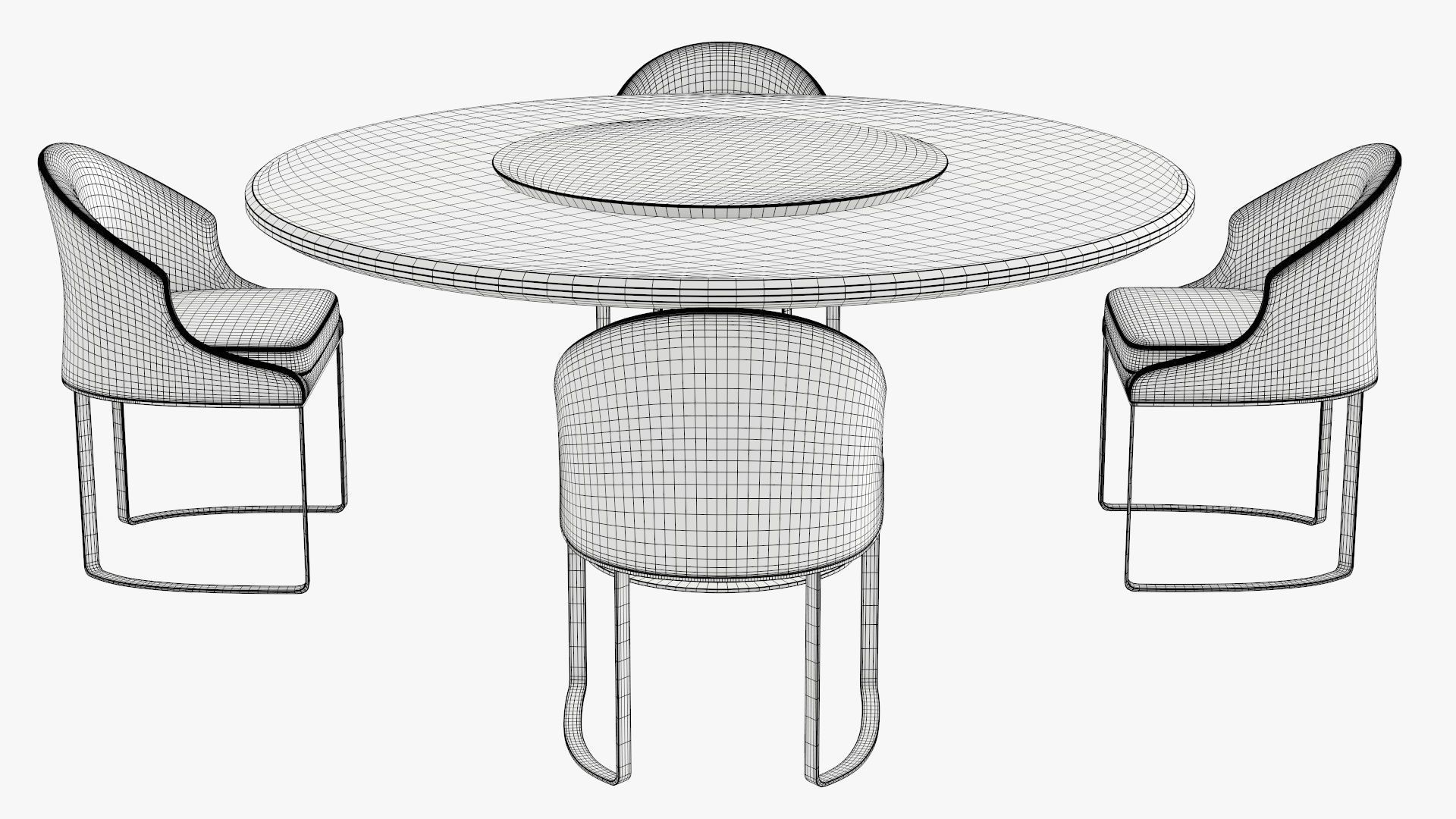 Dining table with marble top and modern chairs with gold legs 3D model_9