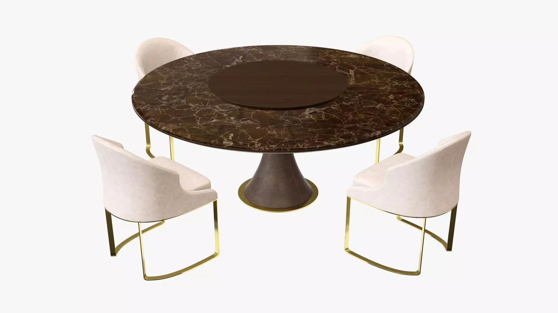 Dining table with marble top and modern chairs with gold legs 3D model_0