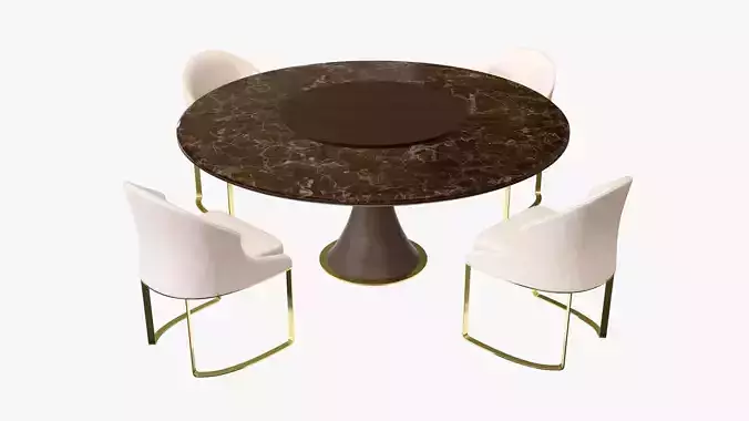Dining table with marble top and modern chairs with gold legs 3D model