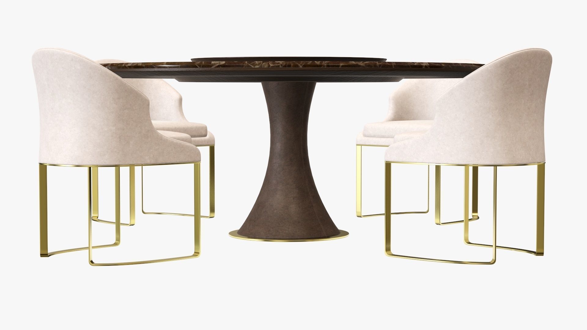 Dining table with marble top and modern chairs with gold legs 3D model_1