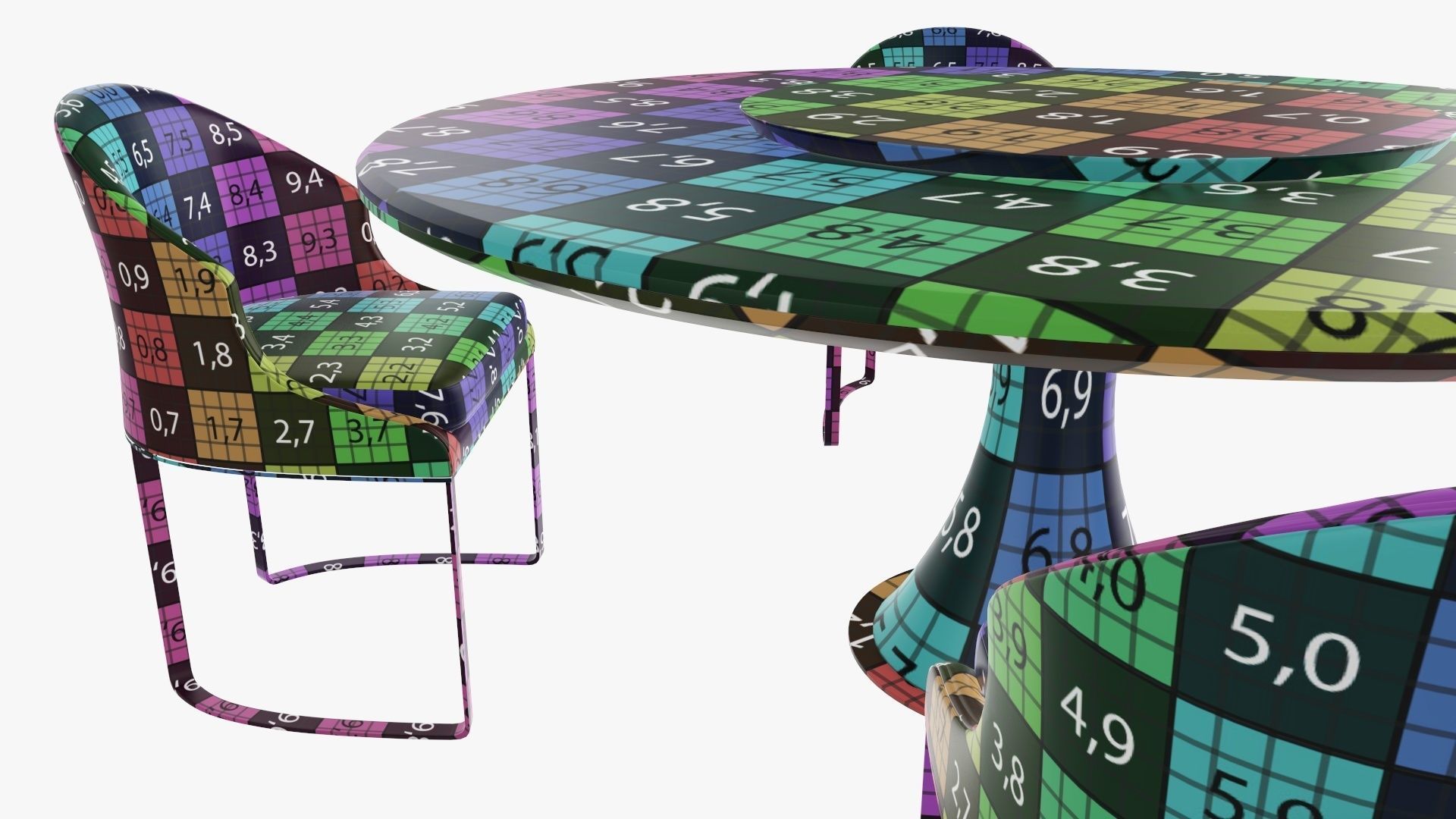 Dining table with marble top and modern chairs with gold legs 3D model_13