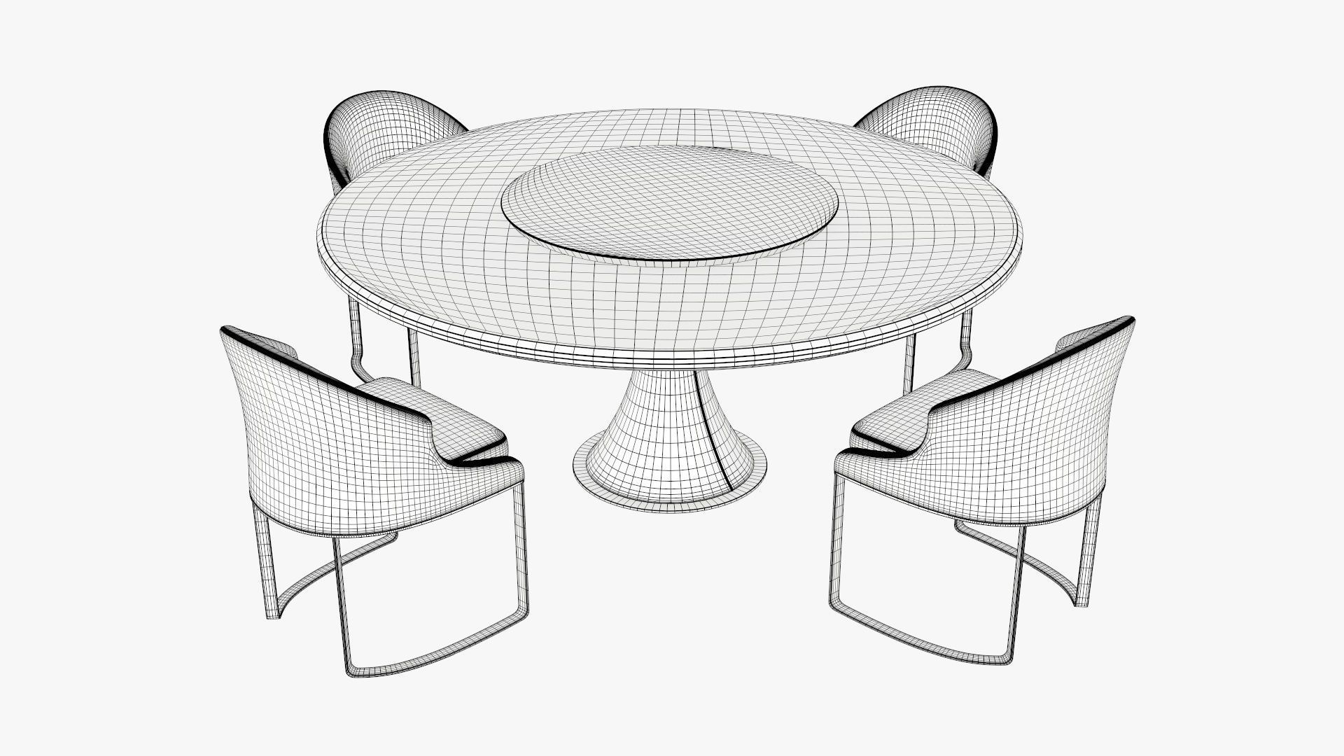 Dining table with marble top and modern chairs with gold legs 3D model_5