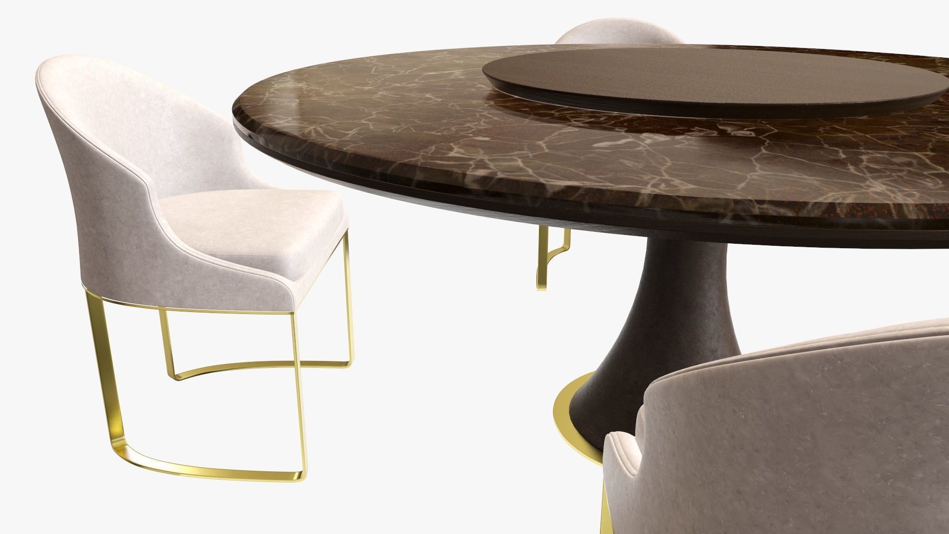 Dining table with marble top and modern chairs with gold legs 3D model_3