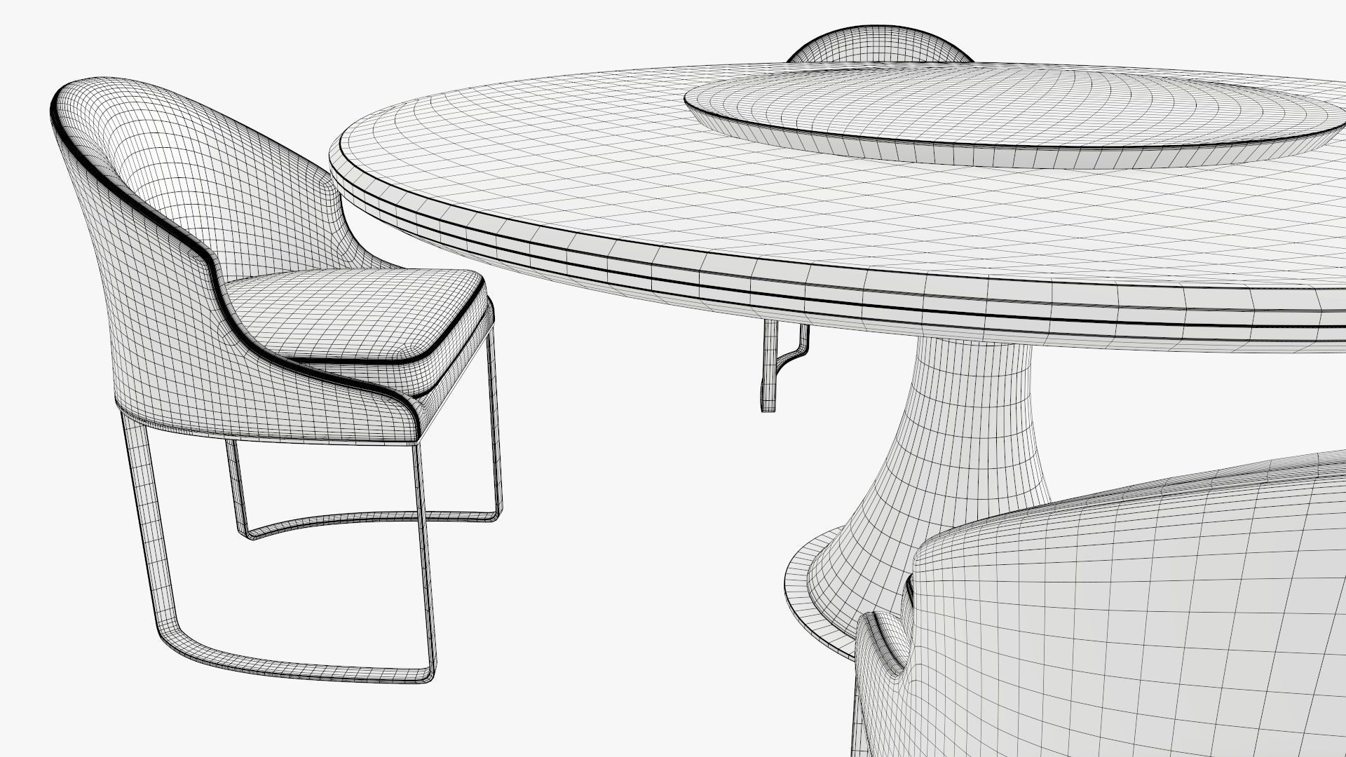 Dining table with marble top and modern chairs with gold legs 3D model_8