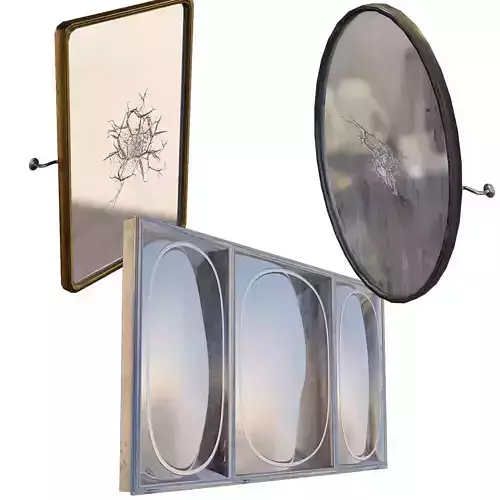 Wall Mirror Kit with Crack and PBR Textures Options Low-poly 3D model