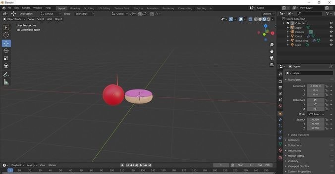 Donut and apple Free 3D model