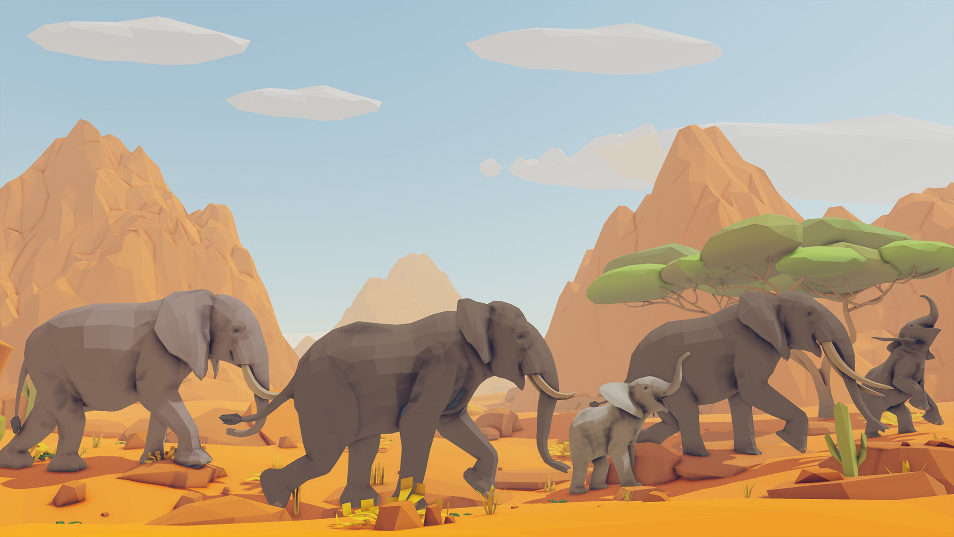 African Elephants Low-poly 3D model_15