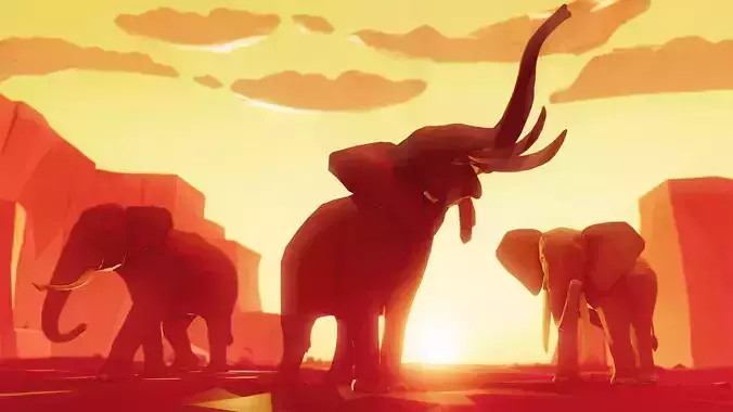 Poly Art Elephants Low-poly 3D model