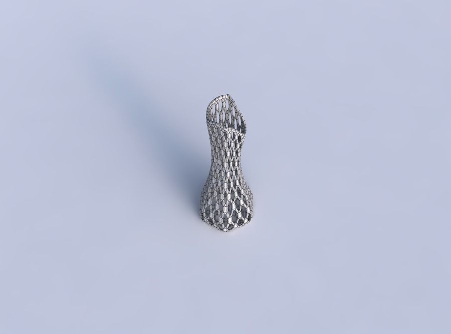 Vase squeezed and bent hexagon 2 with bubble grid lattice 3D print model_6
