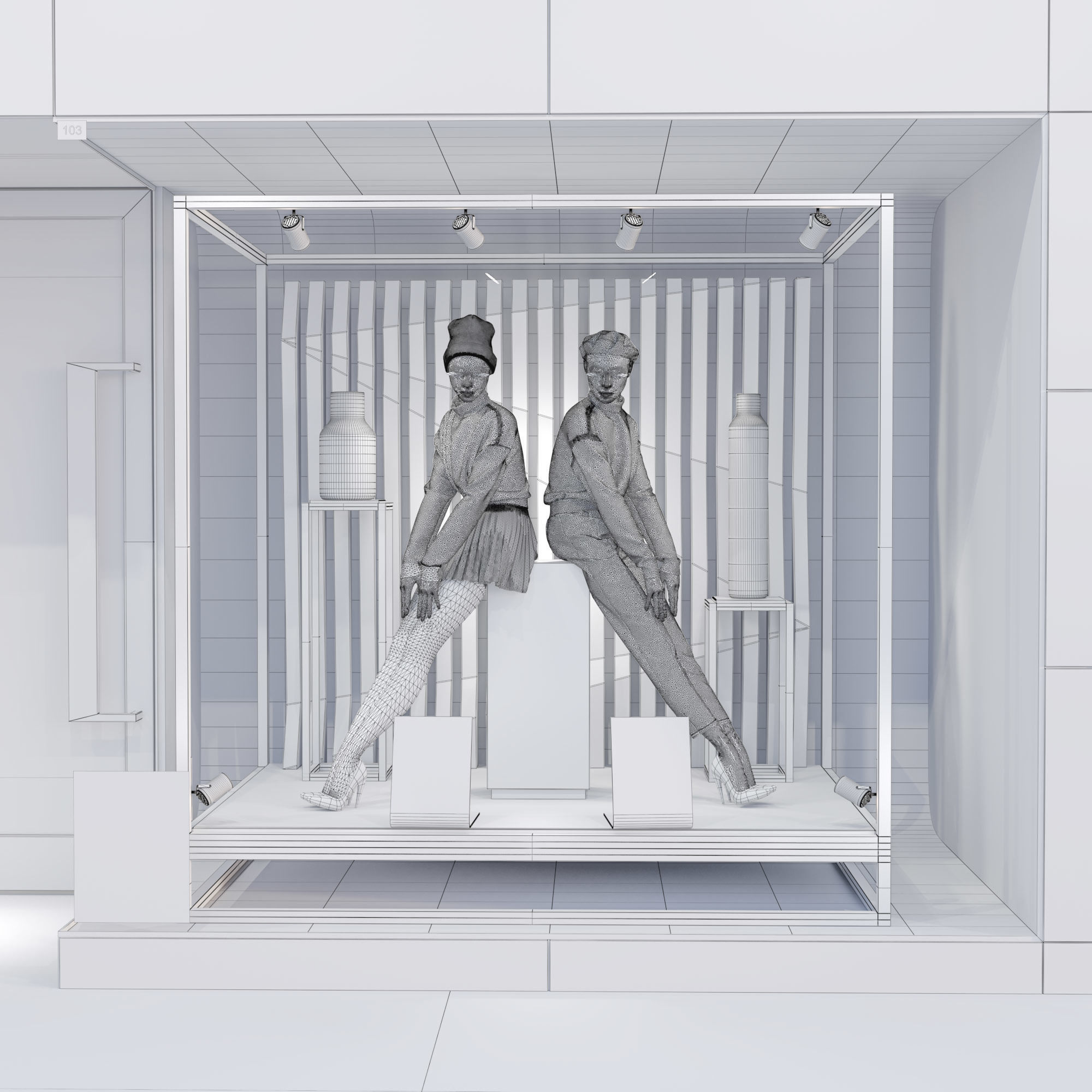 Shop front with female mannequin 001 3D model_6