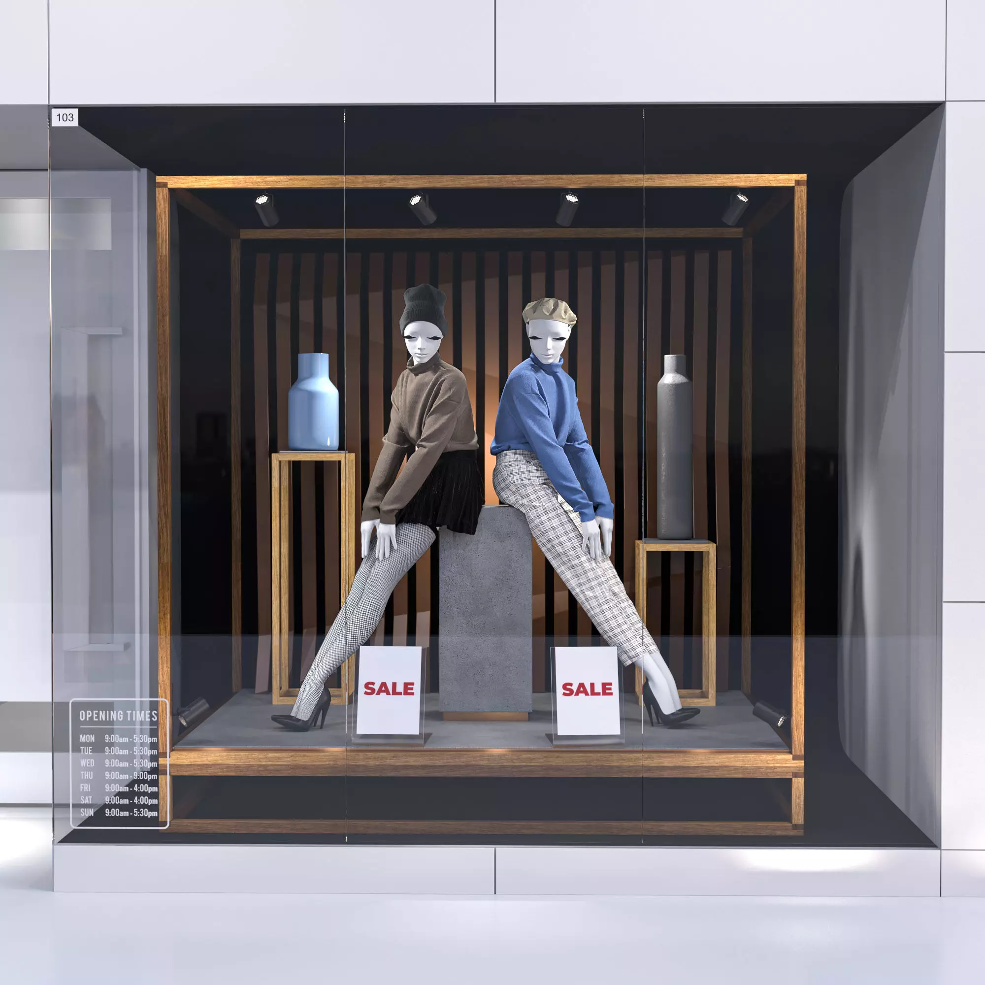 Shop front with female mannequin 001 3D model_0