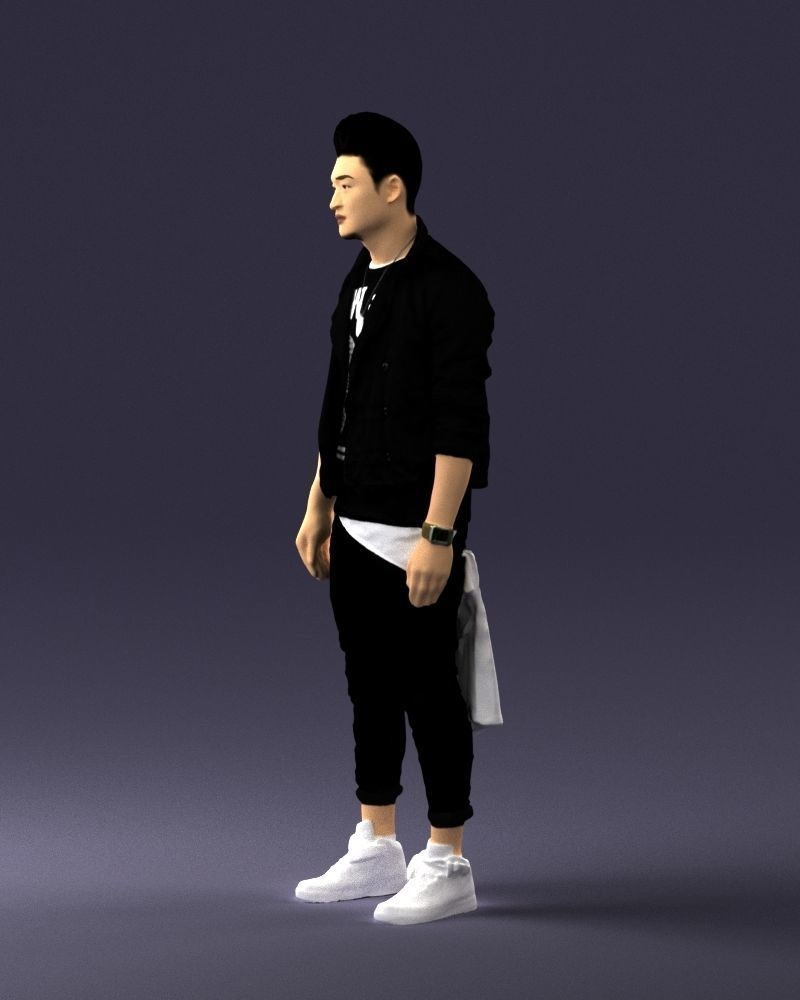 Stylish Asian man in black 0205 3D Print Ready 3D print model_27