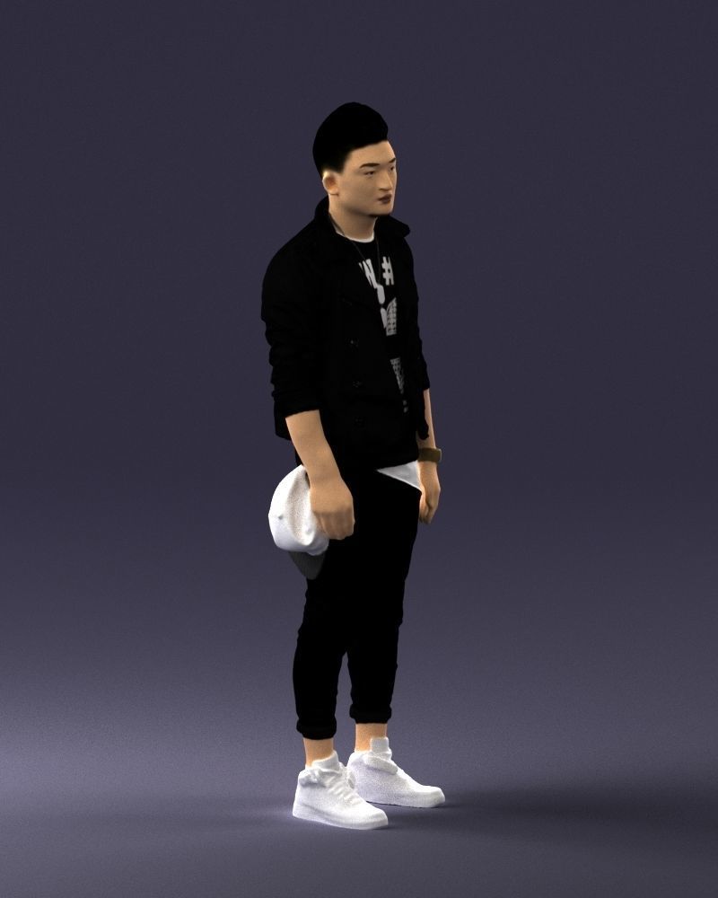 Stylish Asian man in black 0205 3D Print Ready 3D print model_9