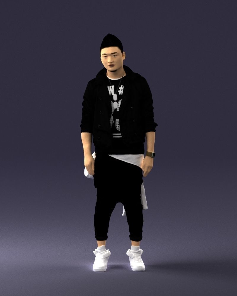 Stylish Asian man in black 0205 3D Print Ready 3D print model_38