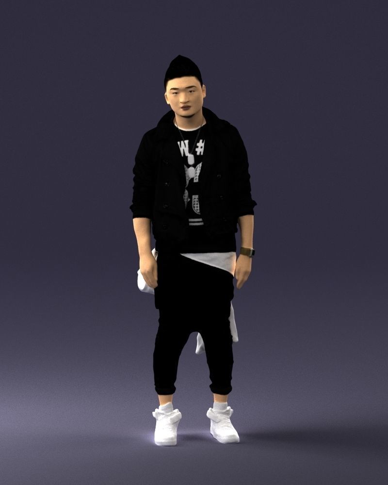 Stylish Asian man in black 0205 3D Print Ready 3D print model_3