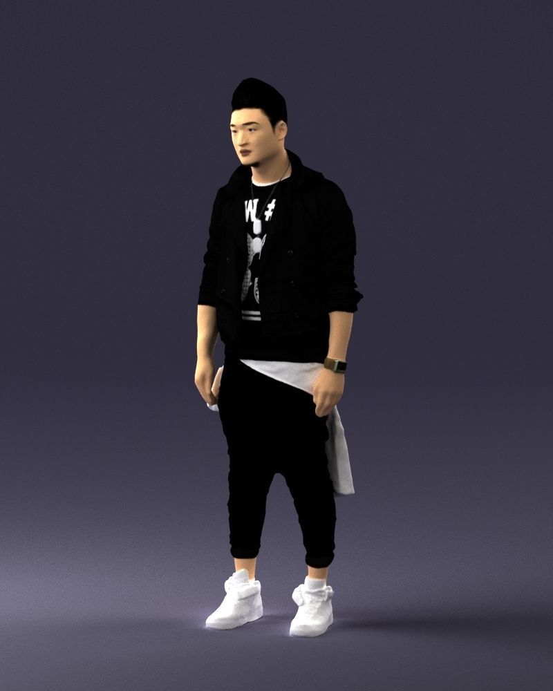 Stylish Asian man in black 0205 3D Print Ready 3D print model_32