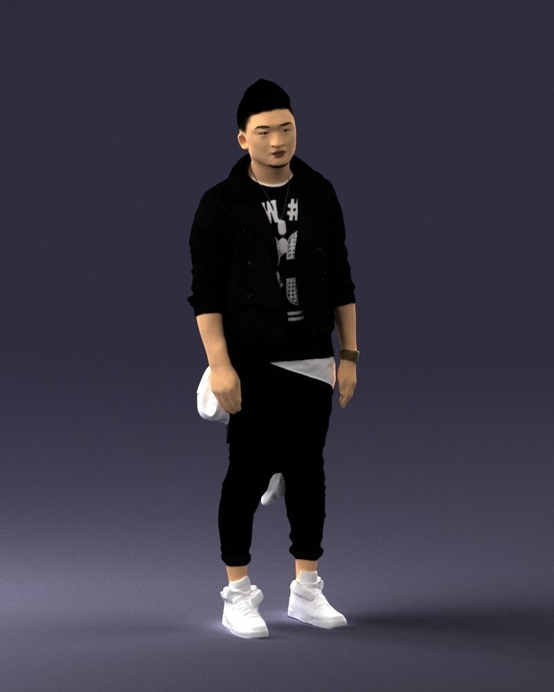 Stylish Asian man in black 0205 3D Print Ready 3D print model_6