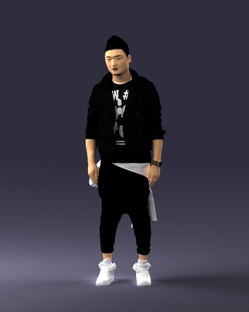 Stylish Asian man in black 0205 3D Print Ready 3D print model_35