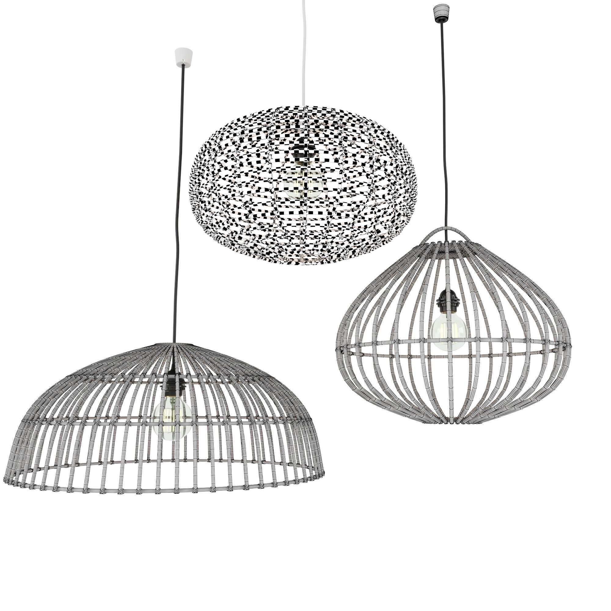 Rattan Lamp Set 1 3D model_2