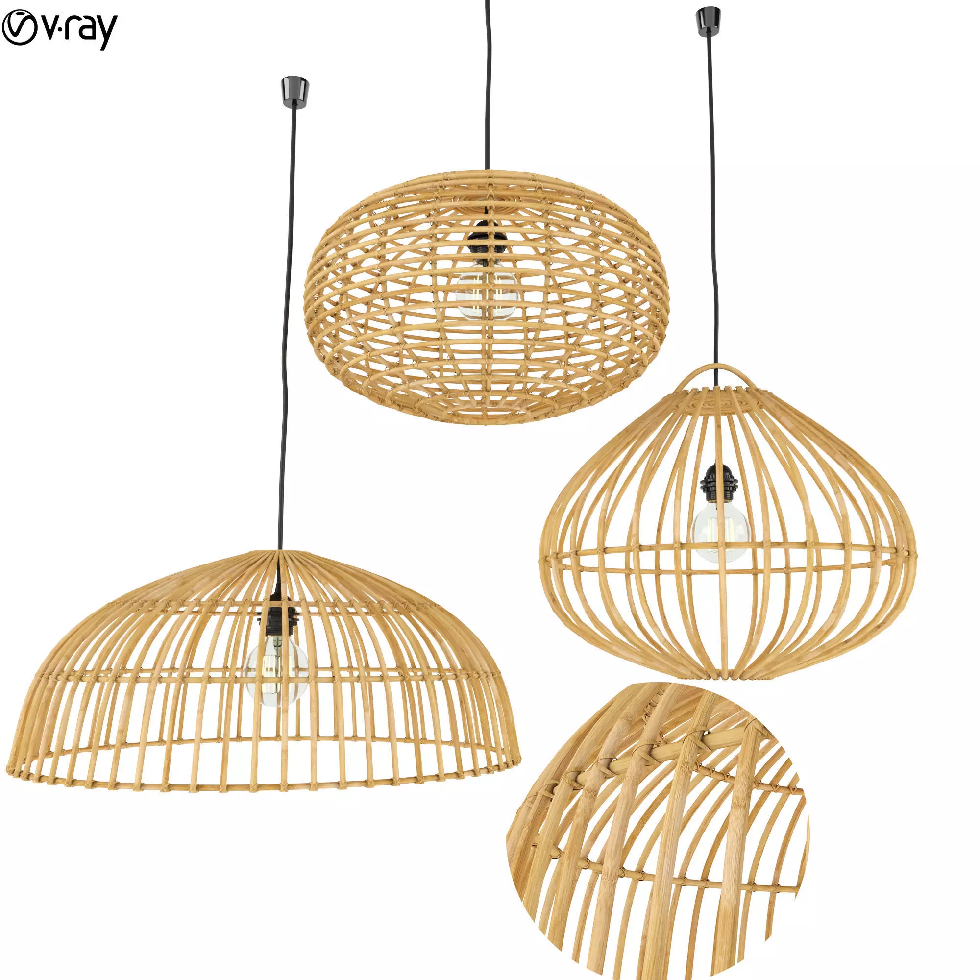 Rattan Lamp Set 1 3D model_0