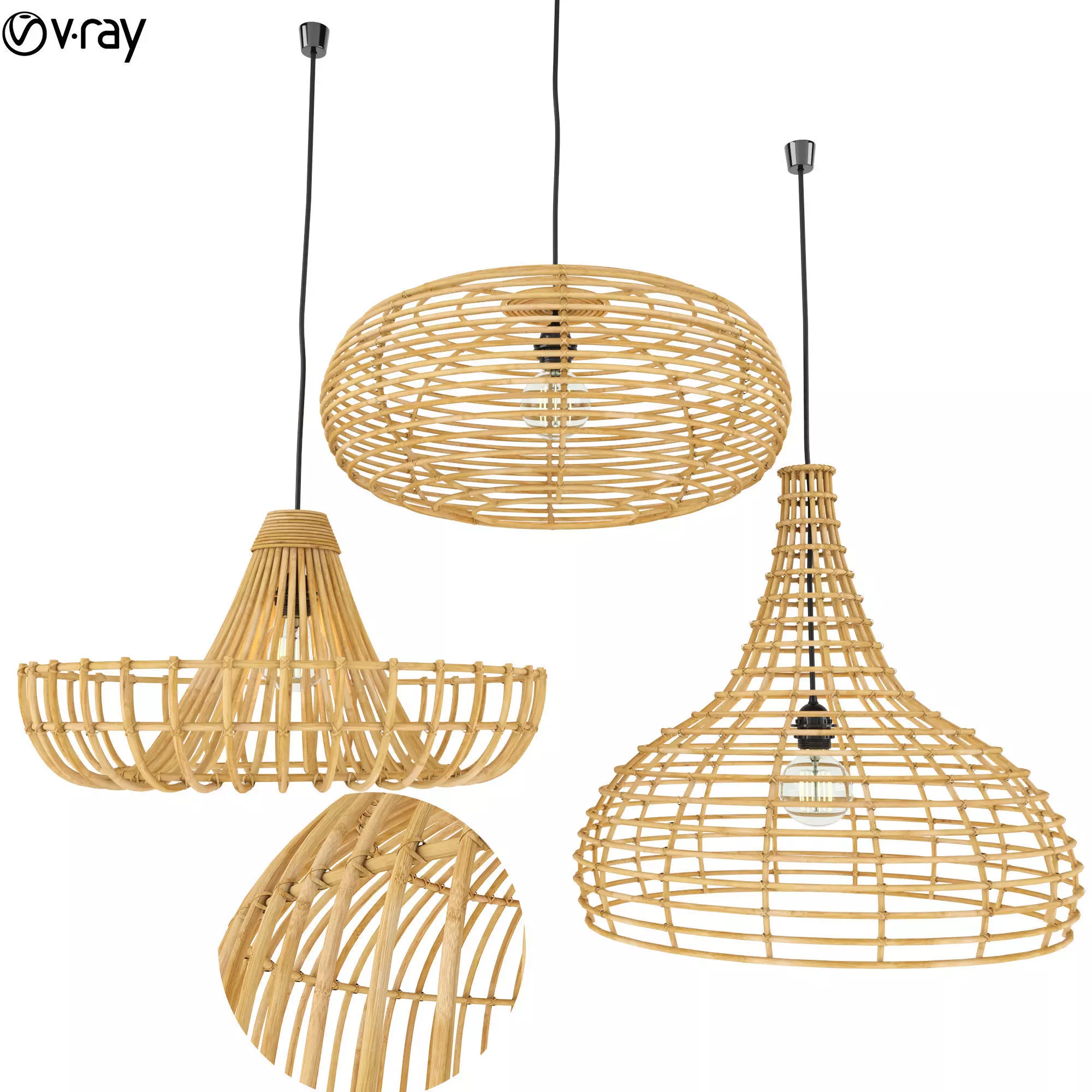 Rattan Lamp Set 3 3D model_0
