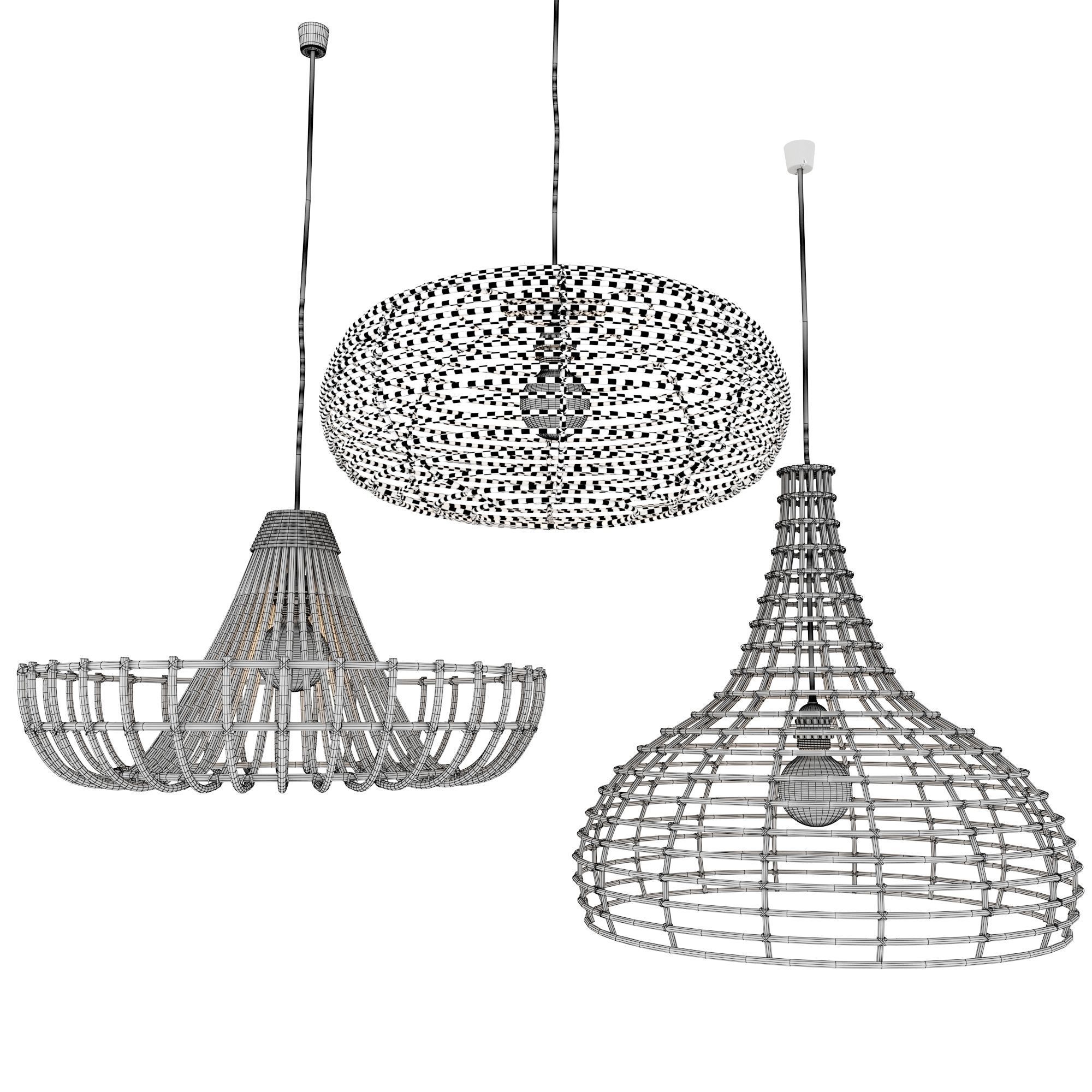 Rattan Lamp Set 3 3D model_2