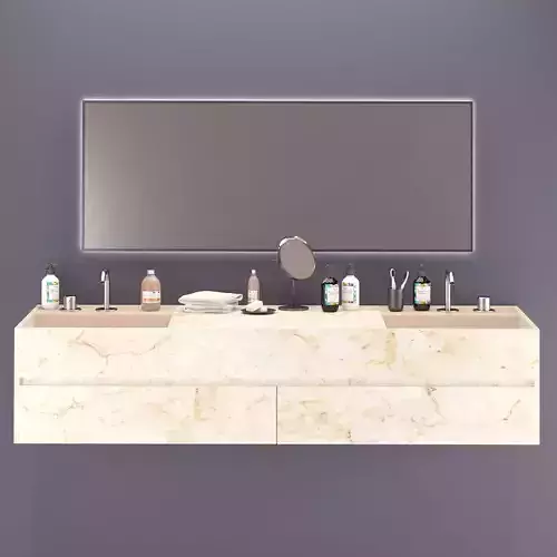 Double Washbain Design - White Marble 3D model