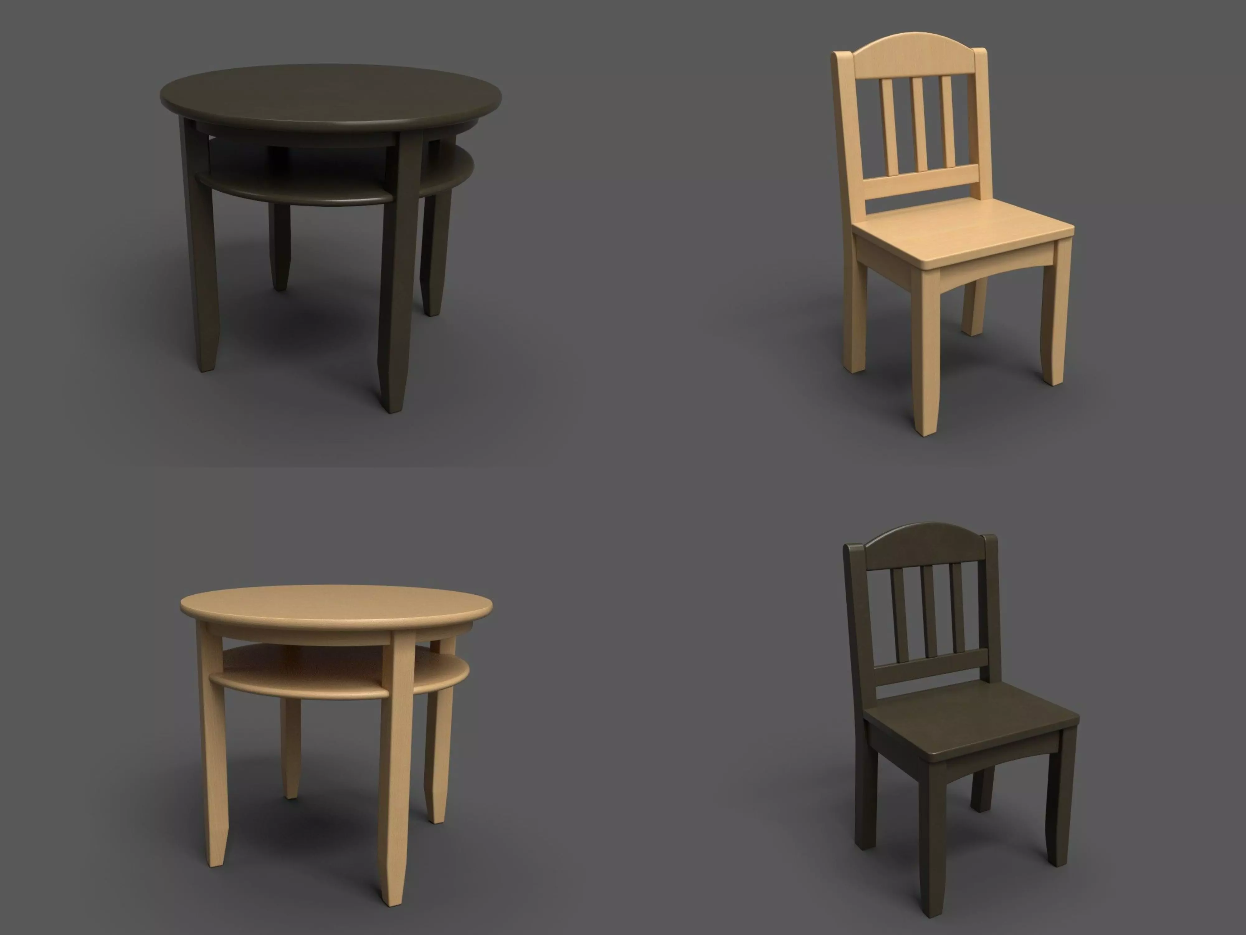 Kingsley Round Play Table and chair Low-poly 3D model_0