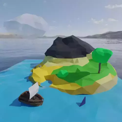 Cove with ship and island