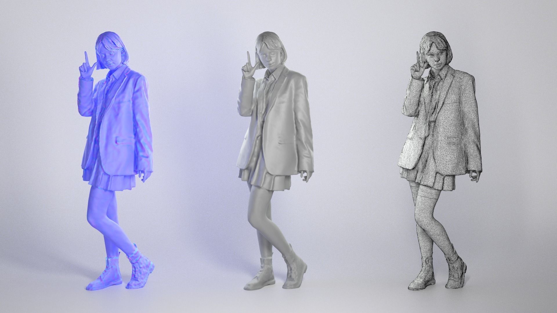 Playful girl in school uniform posing 183 Low-poly 3D model_3