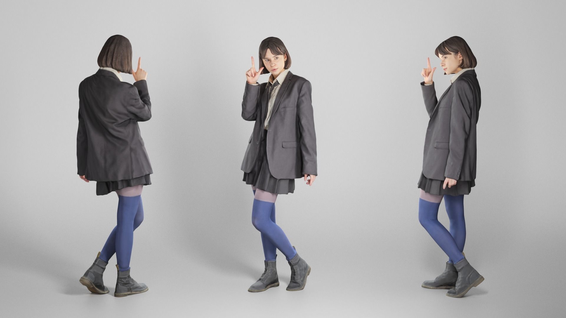 Playful girl in school uniform posing 183 Low-poly 3D model_2