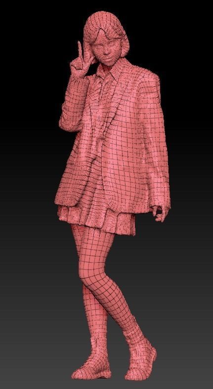 Playful girl in school uniform posing 183 Low-poly 3D model_7