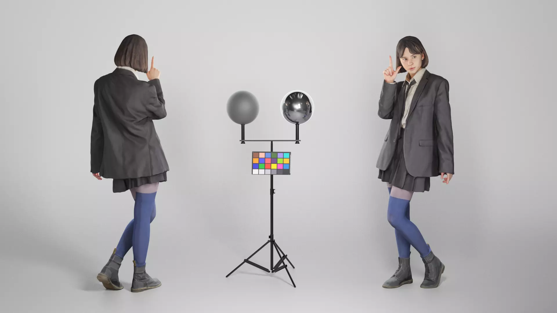 Playful girl in school uniform posing 183 Low-poly 3D model_0