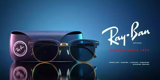 RayBan Glasses and  Case Low Poly Low-poly 3D model
