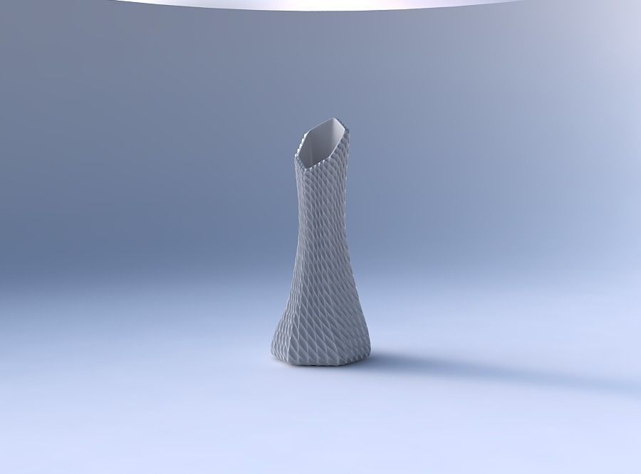 Vase squeezed and bent hexagon with bent extruded pattern 3D print model_4