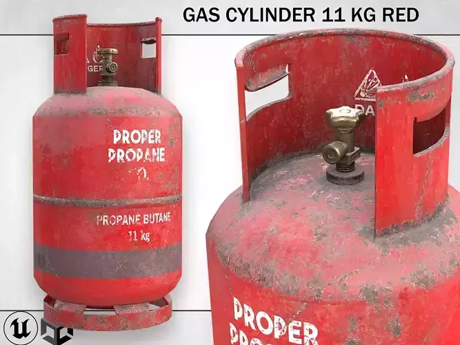 Gas Cylinder 11 kg Red - Clean and Dirty Low-poly 3D model