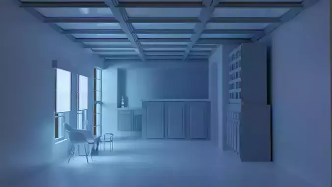 Hall Model empty room with walls and chair Low-poly 3D model