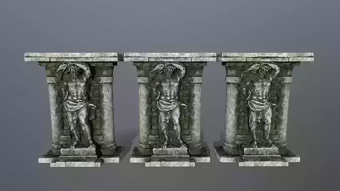 statue 2 three pillars Low-poly 3D model