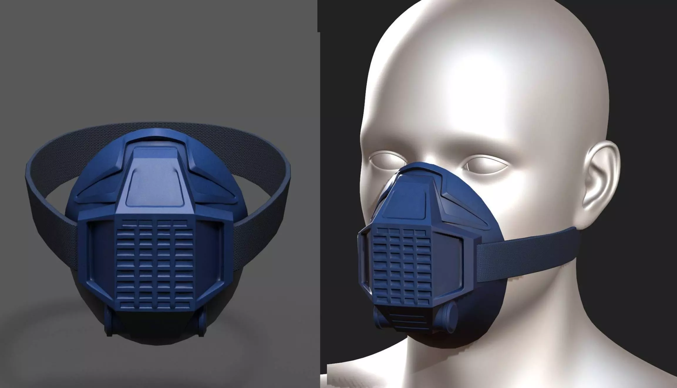 Gas mask respirator blue plastic  Low-poly 3D model_0
