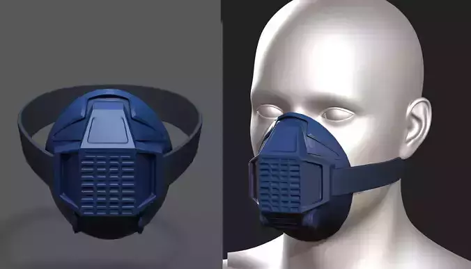 Gas mask respirator blue plastic  Low-poly 3D model